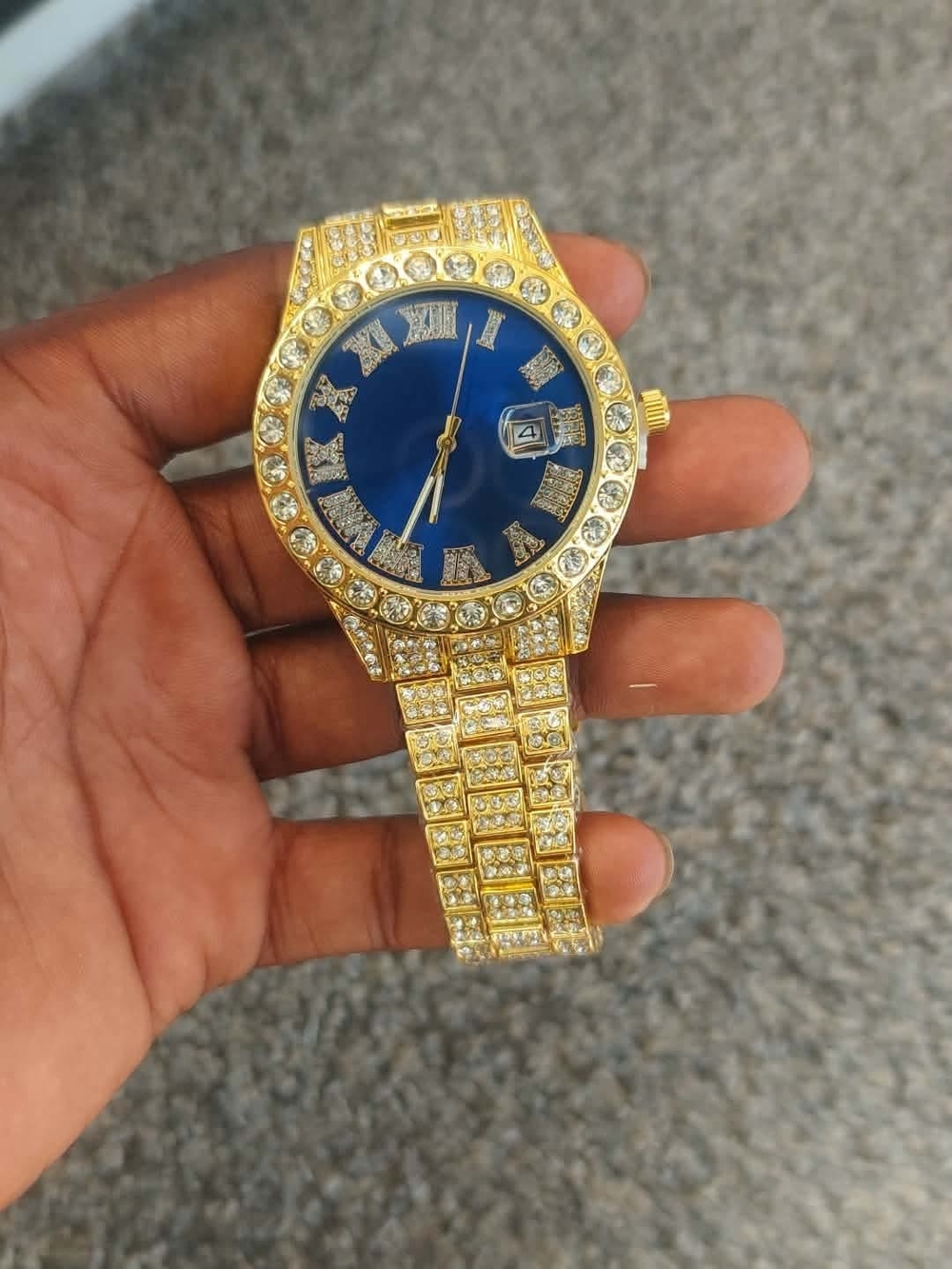 Gold-Tone Women's Bracelet Watch with Blue Dial and Crystal Accents